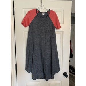 Lularoe Womens Carly Swing Dress Size XXS gray Red Hi Lo Hem Pocket Flowy